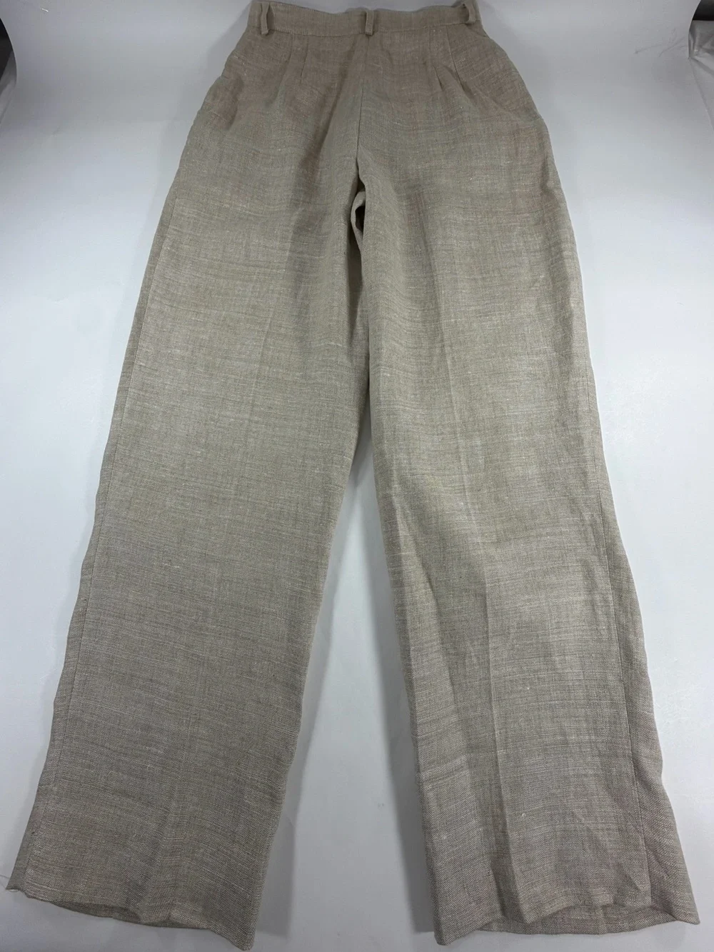 Talbots 100% Linen Pleated Wide Leg Trousers Tan High Rise Size 12